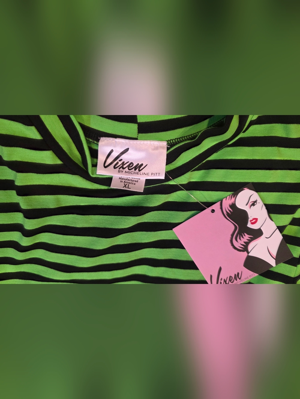 Vixen Bad Girl Green Black Striped Cropped Top - Picture 4 of 4